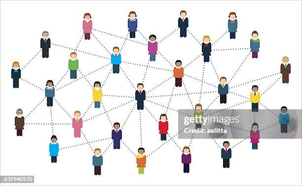 social network scheme, which contains people connected to each other. - abstract geometric silhouette woman stock illustrations