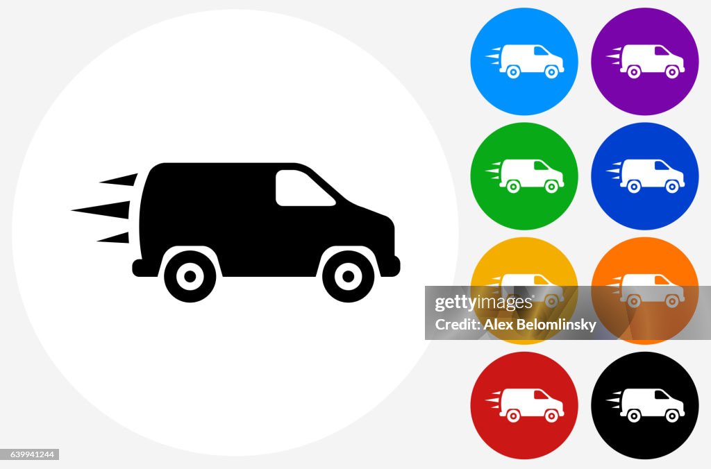 Icono de van en los botones de círculo de color plano