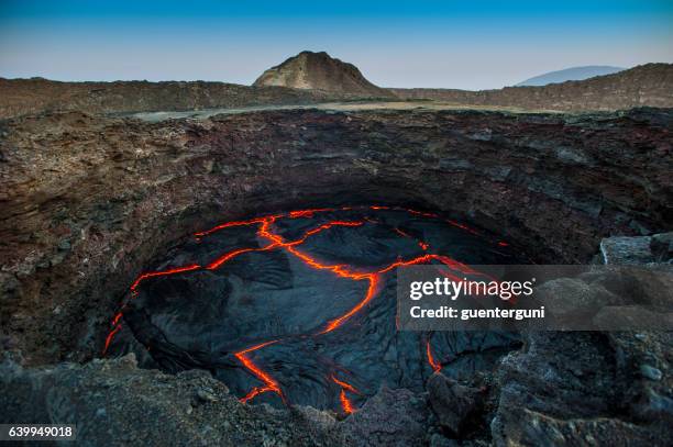 view into the lava lake of erta ale volcano, ethiopia - danakil desert stock pictures, royalty-free photos & images