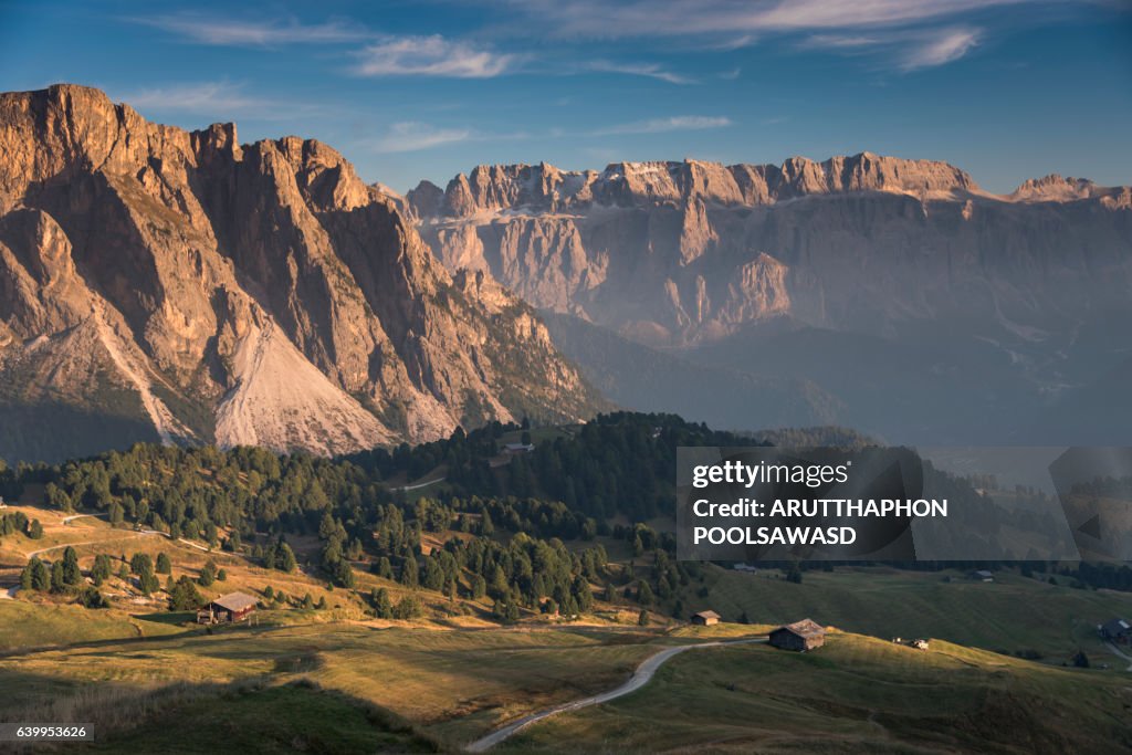 Landscape of Small village on european alps dolomites Italy