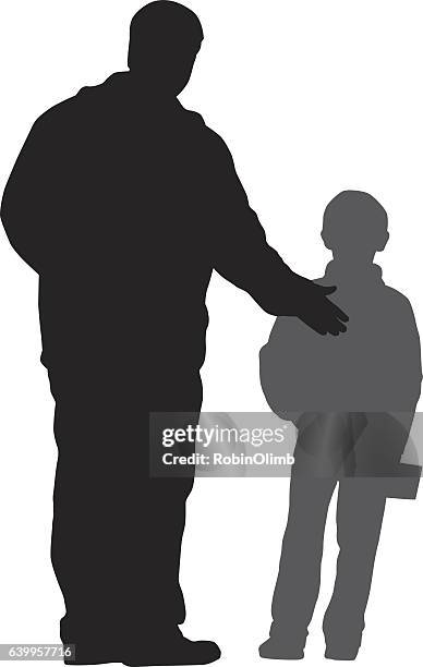 bildbanksillustrationer, clip art samt tecknat material och ikoner med father with hand on sons shoulder - ensam pappa