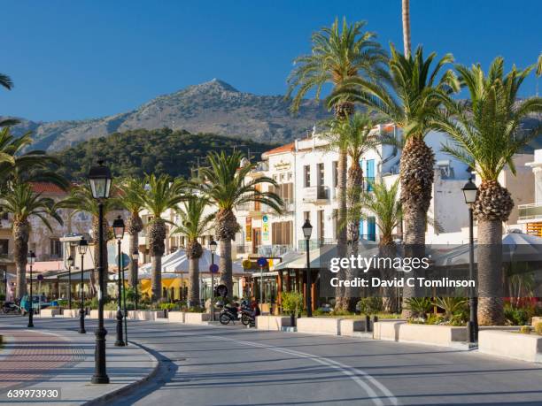 the palm-lined seafront, rethymno, crete, greece - crete rethymnon stock pictures, royalty-free photos & images