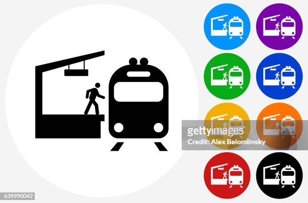 ilustrações de stock, clip art, desenhos animados e ícones de train stop icon on flat color circle buttons - estação de ferroviária