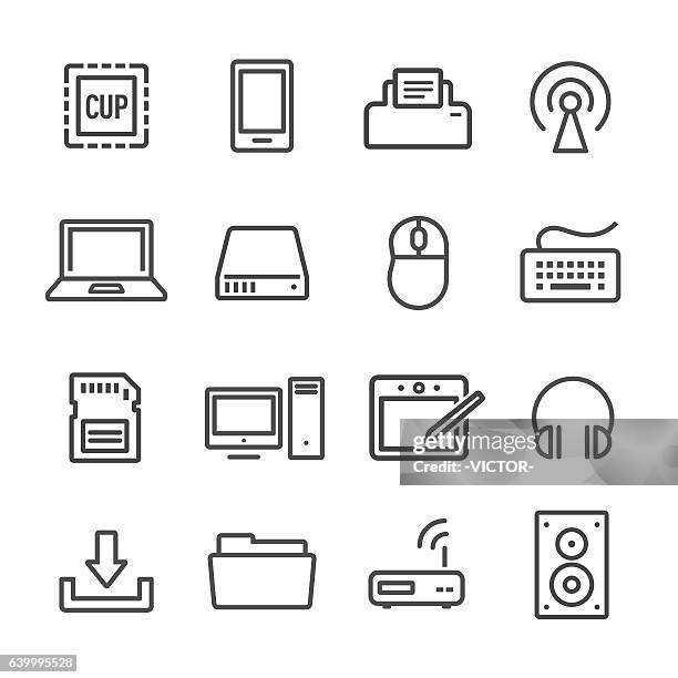 ilustraciones, imágenes clip art, dibujos animados e iconos de stock de icono de equipo - serie de líneas - teclado de ordenador