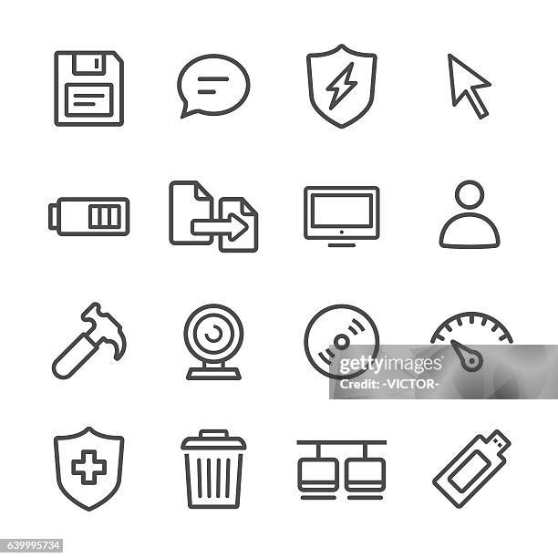 computer icon set - line series - dashboard screen stock illustrations