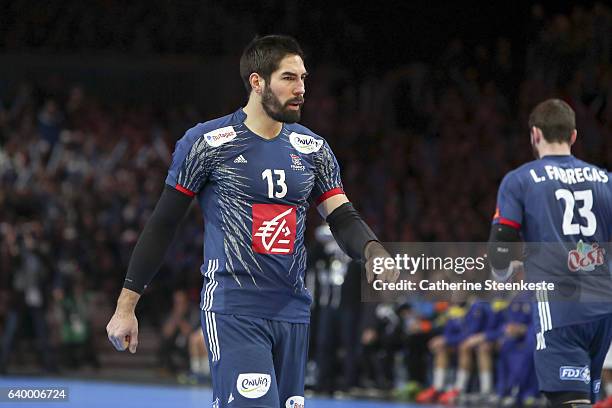 Nikola Karabatic of France looks on during the 25th IHF Men's World Championship 2017 Quarter Final match between France and Sweden at Stade Pierre...