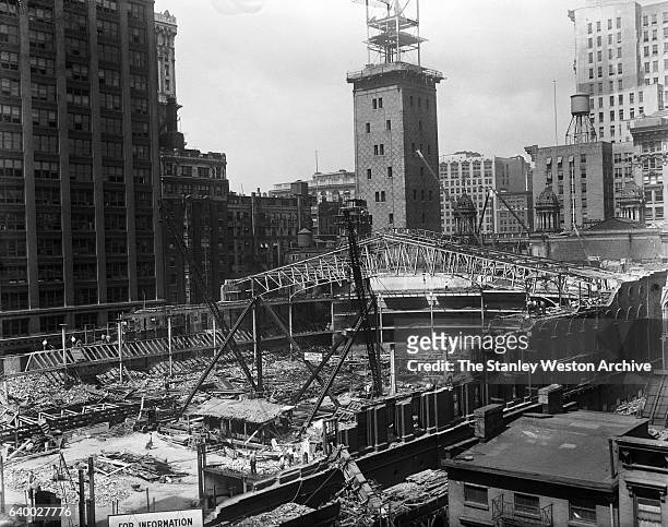 Photo shows the demolition of Madison Square Garden II in New York, New York, May, 1925.