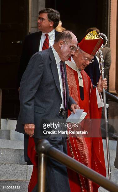 American jurist and Chief Justice of the US Supreme Court William Rehnquist and Cardinal Archbishop of Washington DC James Aloysius Hickey leave the...