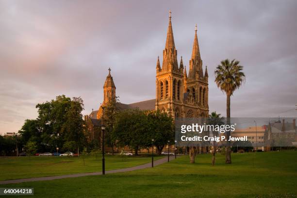 st peter's cathedral, adelaide at dusk - adelaide stock-fotos und bilder