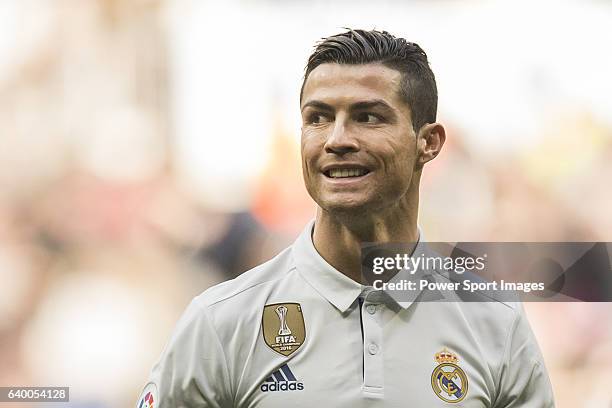 Cristiano Ronaldo of Real Madrid reacts during their La Liga 2016-17 match between Real Madrid and Malaga CF at the Estadio Santiago Bernabéu on 21...