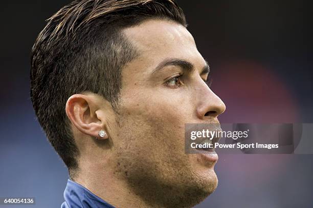 Cristiano Ronaldo of Real Madrid in training prior to the La Liga 2016-17 match between Real Madrid and Malaga CF at the Estadio Santiago Bernabéu on...
