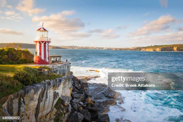 hornby lighthouse on afternoon. - red beacon stock pictures, royalty-free photos & images