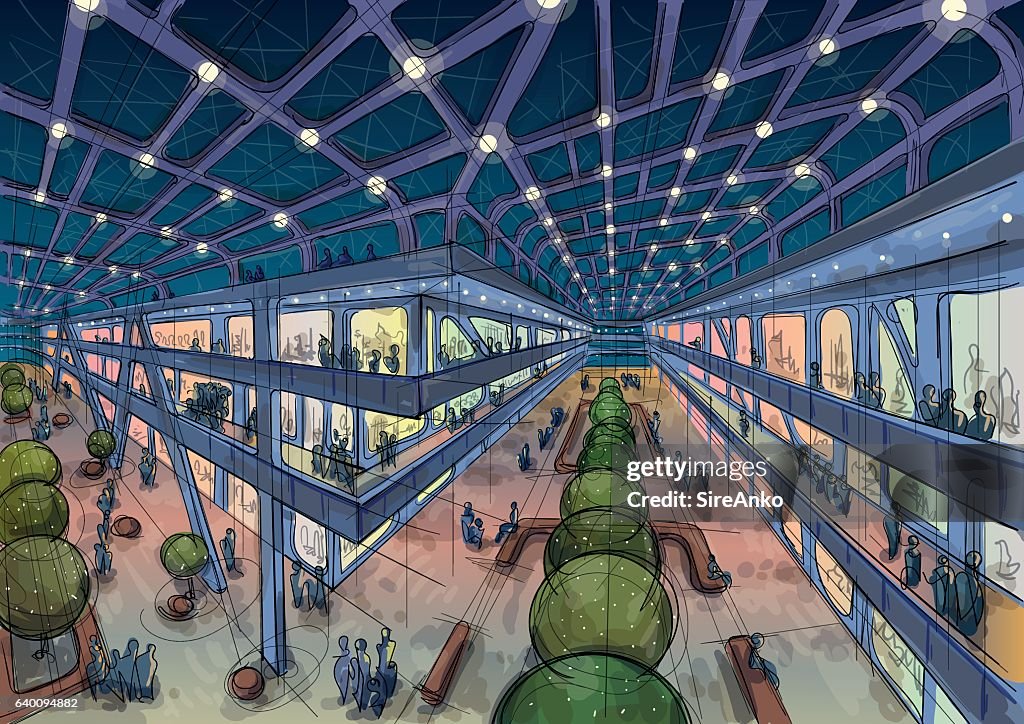 Public Space Interior Sketch High-Res Vector Graphic - Getty Images