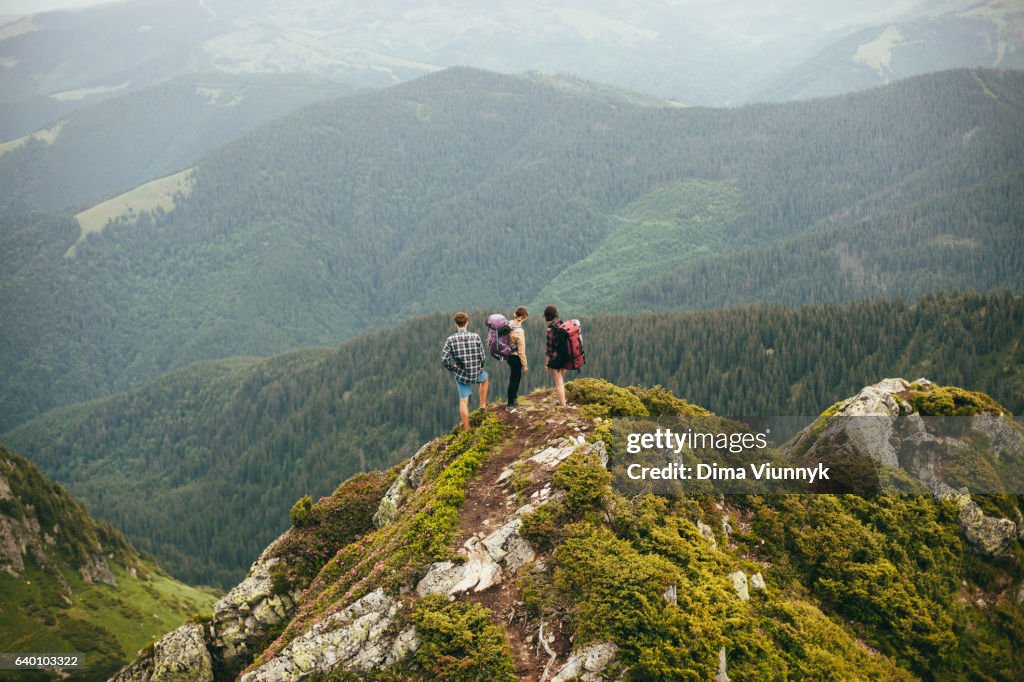 Group of friends in mountains