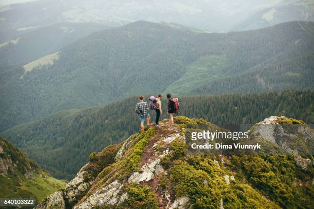 group of friends in mountains - karpaterna bildbanksfoton och bilder