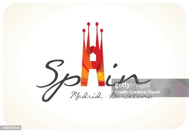 triangle colored travel card - spain - gothic quarter stock illustrations