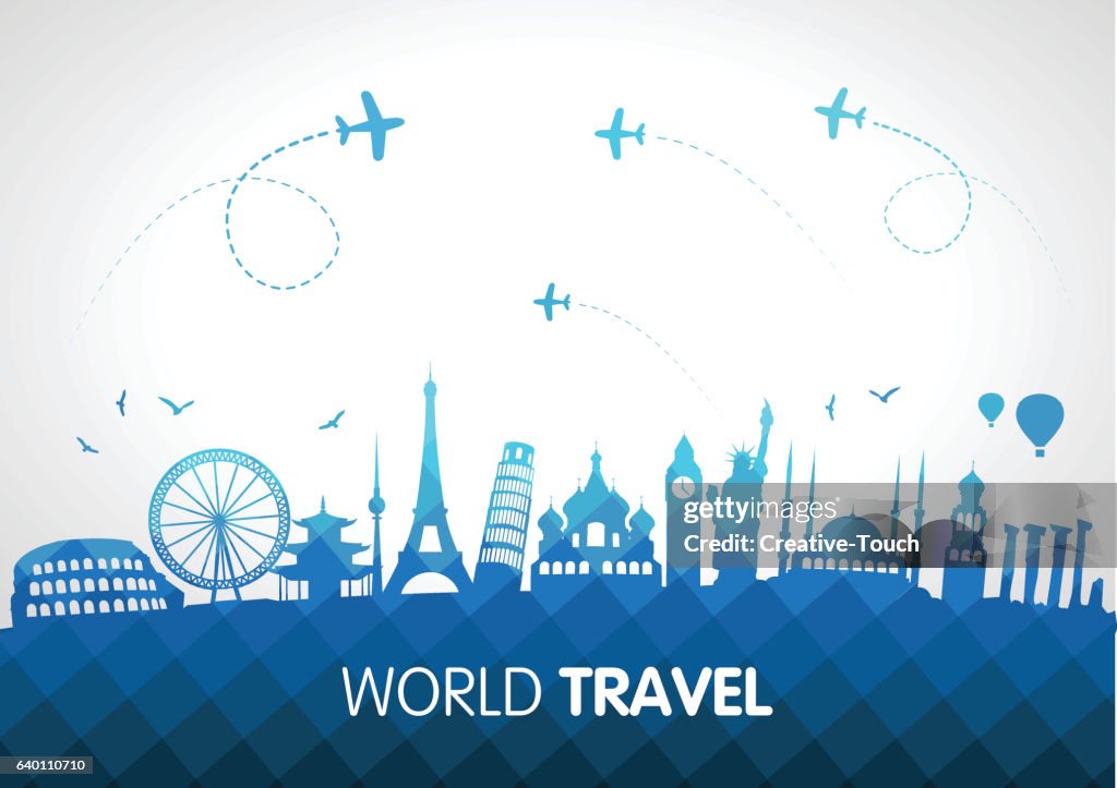 Famous Landmarks and Travel Polygonal Concept
