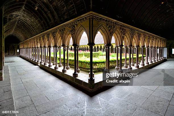 cloister of mont saint-michel, france - abbey courtyard stock pictures, royalty-free photos & images