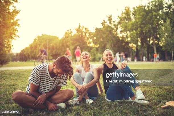 wunderbare freundschaftszeit - public park stock-fotos und bilder