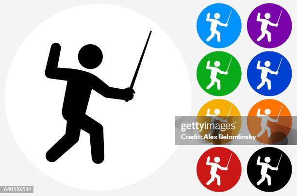 fencing icon on flat color circle buttons - vicious circle stock illustrations