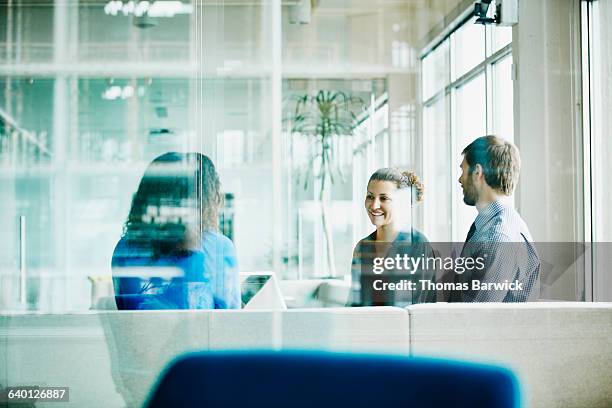 businesswoman leading meeting with colleagues - corporate modern office bright diverse stock pictures, royalty-free photos & images
