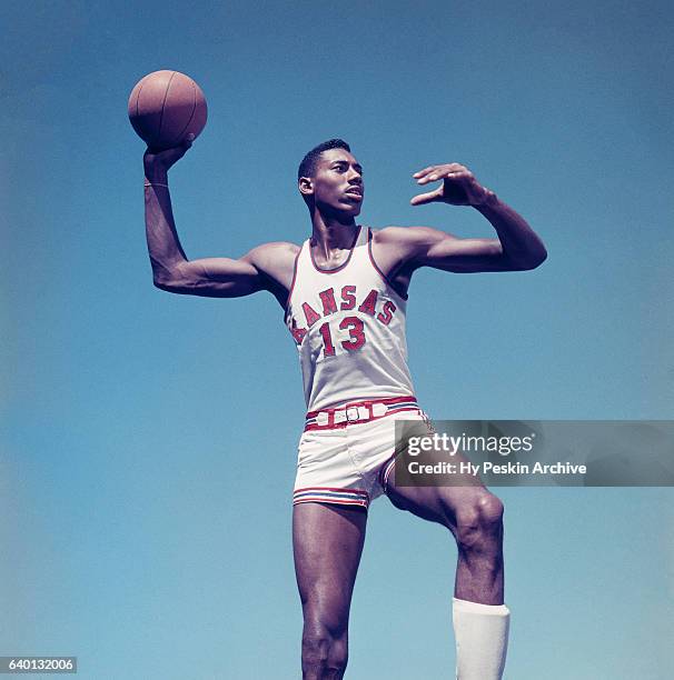 Wilt Chamberlain of the University of Kansas poses for a portrait circa 1957 in Lawrence, Kansas.