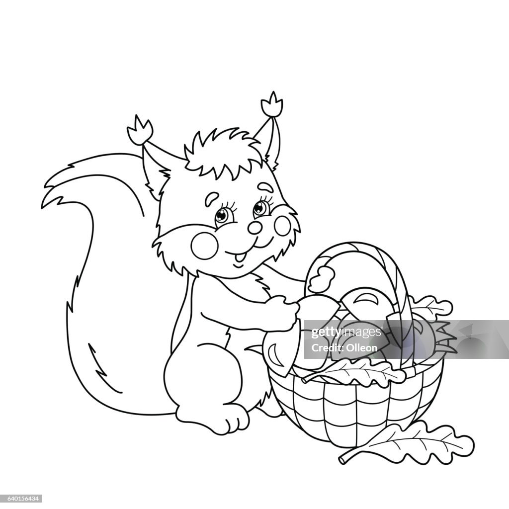 Coloring Page Outline Of Cartoon Squirrel With Basket Of Mushrooms High-Res  Vector Graphic - Getty Images