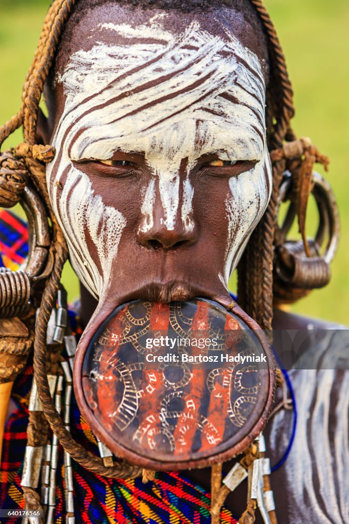 Woman from Mursi tribe with face paint, Ethiopia, Africa