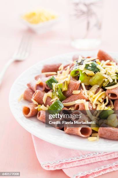 beetroot rigatoni pasta - food design stock pictures, royalty-free photos & images