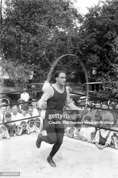 Johnny Dundee trains for Featherweight Title bout with Eugene Criqui in Orange, New Jersey, July 19, 1923.