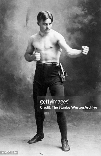 The Illinois Thunderbolt, Middleweight, Billy Papke poses for a portrait, circa 1900.
