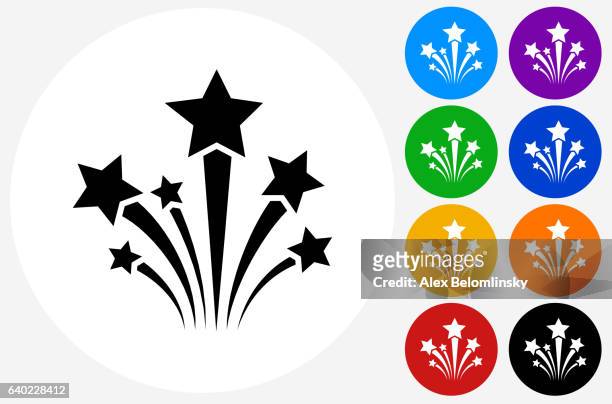 stars icon on flat color circle buttons - firework display stock illustrations