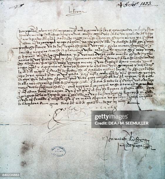 Queen Isabella's letter to Christopher Columbus, 1493. Spain, 15th century. Seville, Archivo General De Indias