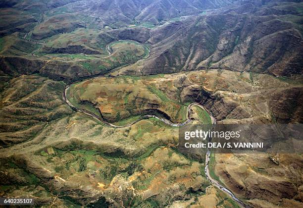 Mountain landscape near Semonkong, aerial view, Maseru District, Lesotho.