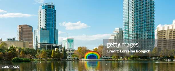 panorama downtown orlando florida lake eola cityscape skyline - downtown orlando stock pictures, royalty-free photos & images