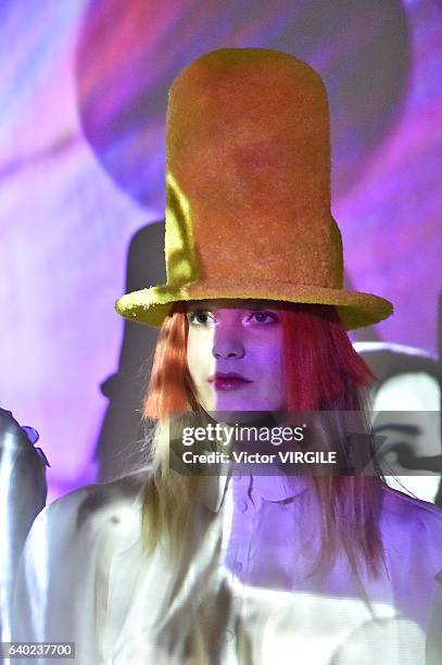 Model walks the runway during the Xuan Spring Summer 2017 presentation as part of Paris Fashion Week on January 26, 2017 in Paris, France.