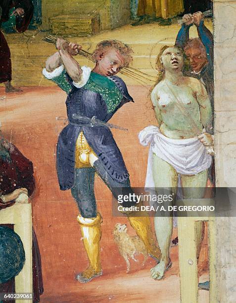 Martyrdom of St. Barbara, detail from the Stories of Saint Barbara fresco by Lorenzo Lotto , Suardi chapel, Villa Suardi, Trescore Balneario,...