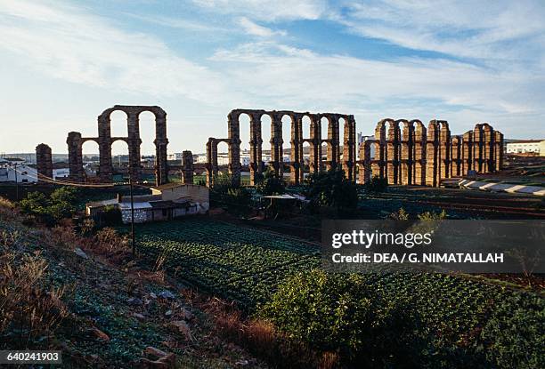 Los Milagros Roman aqueduct, Merida , Extremadura, Spain. Roman civilisation, 1st century.