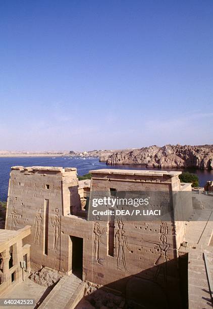 View of the Second Pylon, Temple of Isis at Philae , Agilkia Island, Aswan, Egypt. Egyptian civilisation.