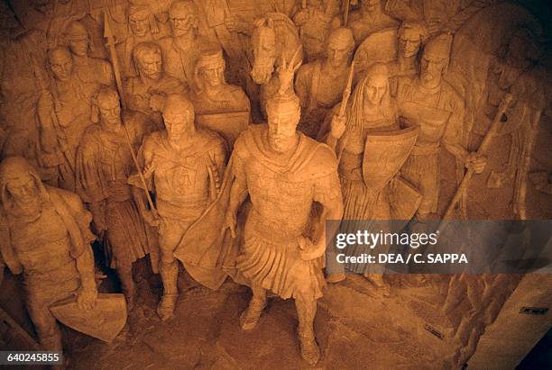 Statue of national hero Skanderbeg and his people, Kruje, Albania. Kruje, Skanderbeg museum