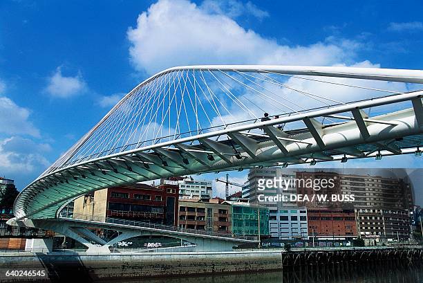 White Bridge or Campo Volantin Bridge by Santiago Calatrava, on the Nervion River, Bilbao, Basque Country, Spain, 20th century.