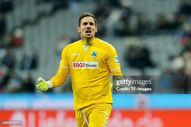 Goalkeeper Balazs Megyeri of Greuther Fuerth celebrates a goal during the Second Bandesliga match between TSV 1860 Muenchen and SpVgg Greuther Fuerth...