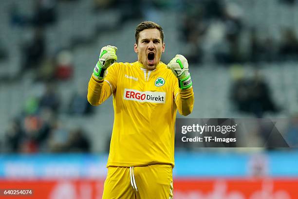 Goalkeeper Balazs Megyeri of Greuther Fuerth celebrates a goal during the Second Bandesliga match between TSV 1860 Muenchen and SpVgg Greuther Fuerth...