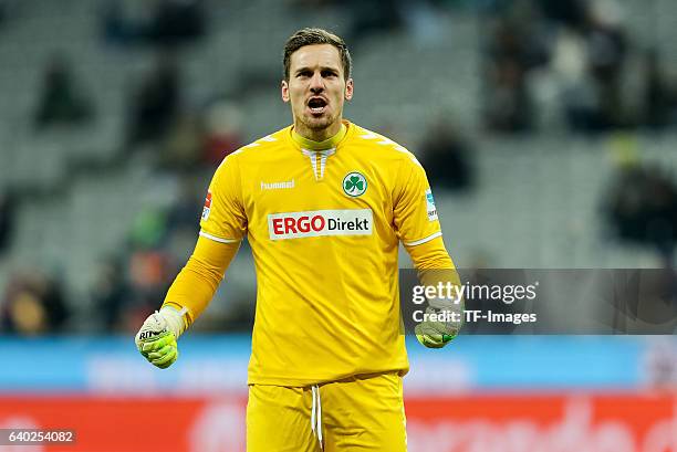 Goalkeeper Balazs Megyeri of Greuther Fuerth celebrates a goal during the Second Bandesliga match between TSV 1860 Muenchen and SpVgg Greuther Fuerth...
