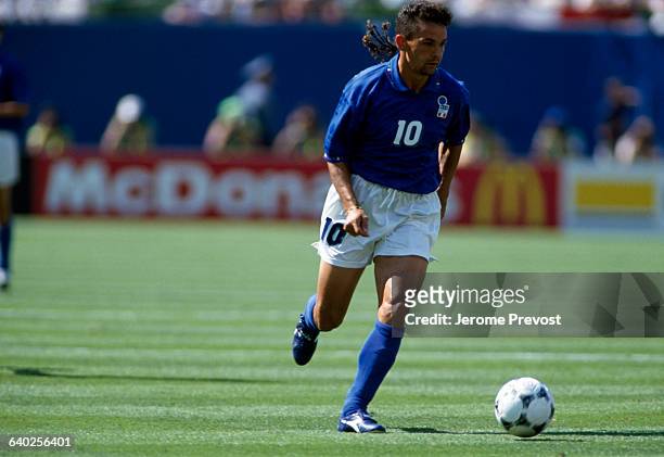 Roberto Baggio in action during a first round match of the 1994 FIFA World Cup against Norway. Italy won 1-0.