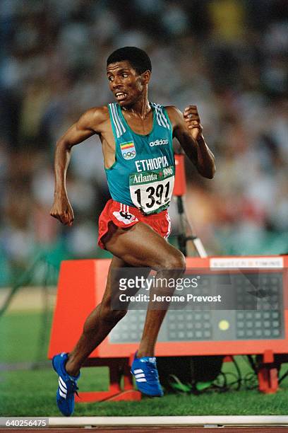 Haile Gebreselassie during the final of the Mens' 10,000 meter race of the Olympic Games.