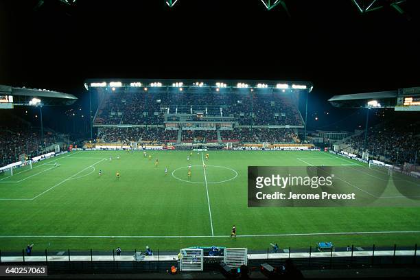 General view of the Geoffroy Guichard Stadium at night. | Location: St.-Etienne, France.