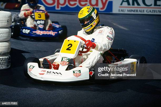 Formula One race car driver Ayrton Senna during Master Karting at Bercy, Paris.