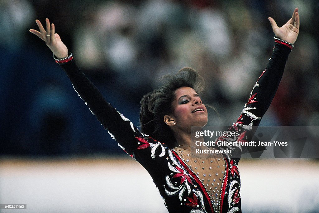 Debi Thomas from USA at the end of her performance in the women's