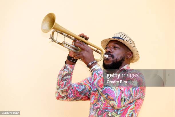 cuban musician playing trumpet, havana, cuba - world music stock pictures, royalty-free photos & images